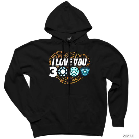 Iron Man I Love You 3000 2 Siyah Fermuarlı Kapşonlu Sweatshirt