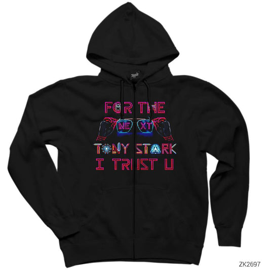 Iron Man Tony Stark Trust You Siyah Fermuarlı Kapşonlu Sweatshirt