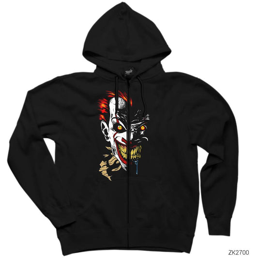 IT Clown Siyah Fermuarlı Kapşonlu Sweatshirt