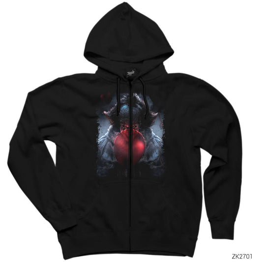 IT Clown 2 Siyah Fermuarlı Kapşonlu Sweatshirt