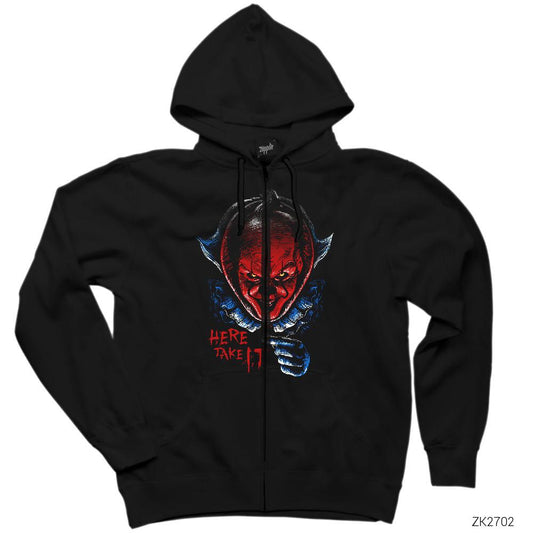 IT Here Take Siyah Fermuarlı Kapşonlu Sweatshirt