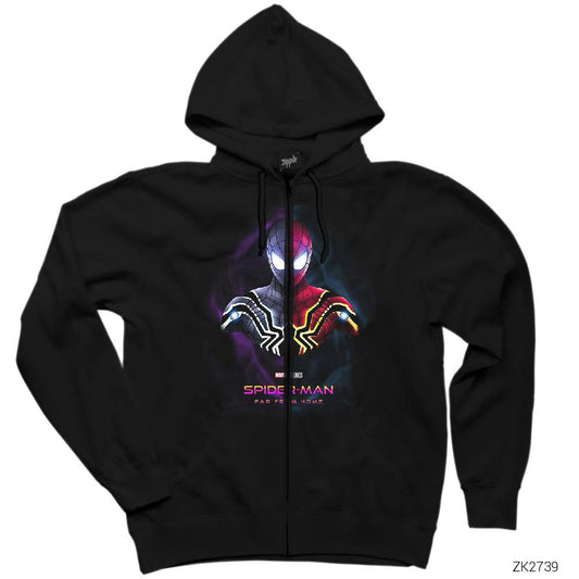 Spiderman Far From Home Siyah Fermuarlı Kapşonlu Sweatshirt