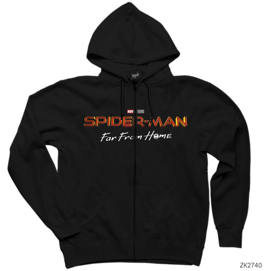 Spiderman Far From Home2 Siyah Fermuarlı Kapşonlu Sweatshirt