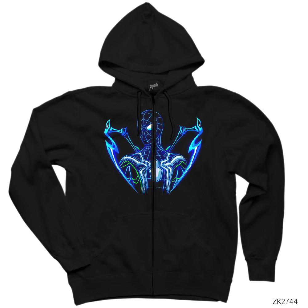 Spiderman New Siyah Fermuarlı Kapşonlu Sweatshirt