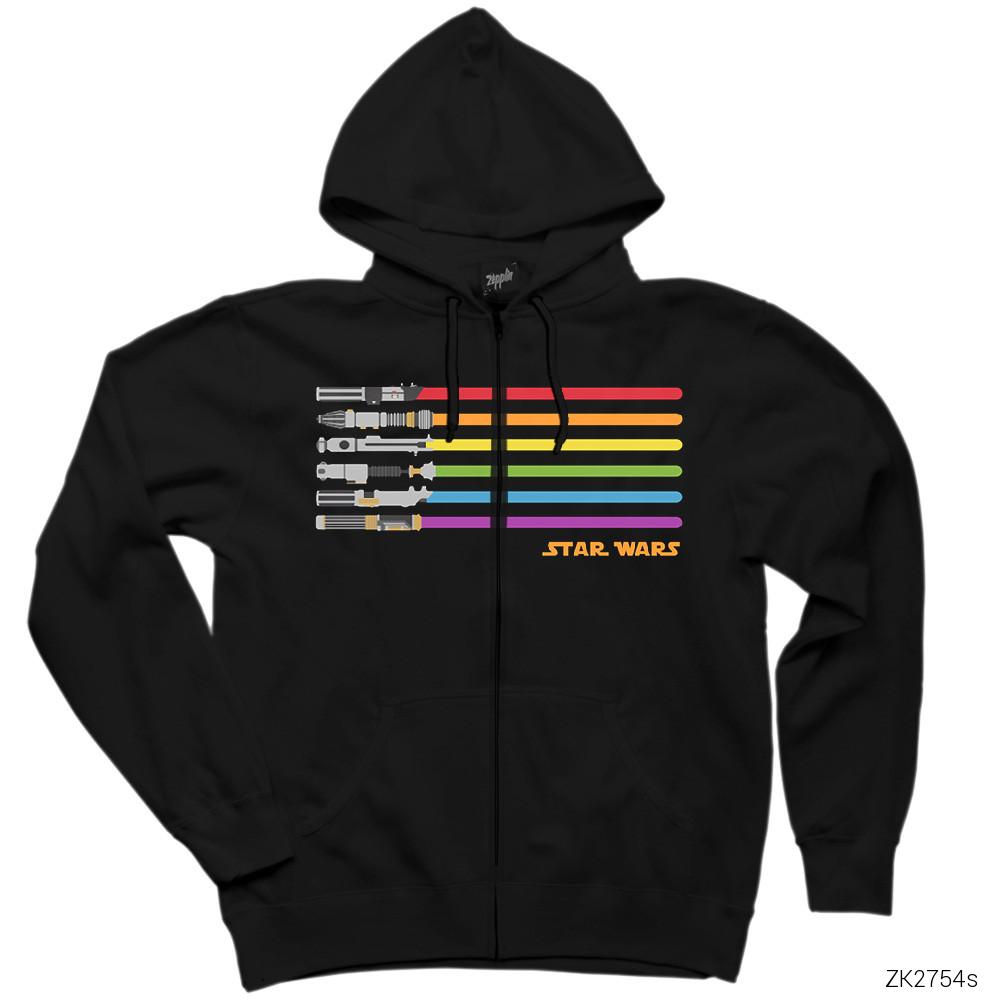 Star Wars Sword Siyah Fermuarlı Kapşonlu Sweatshirt