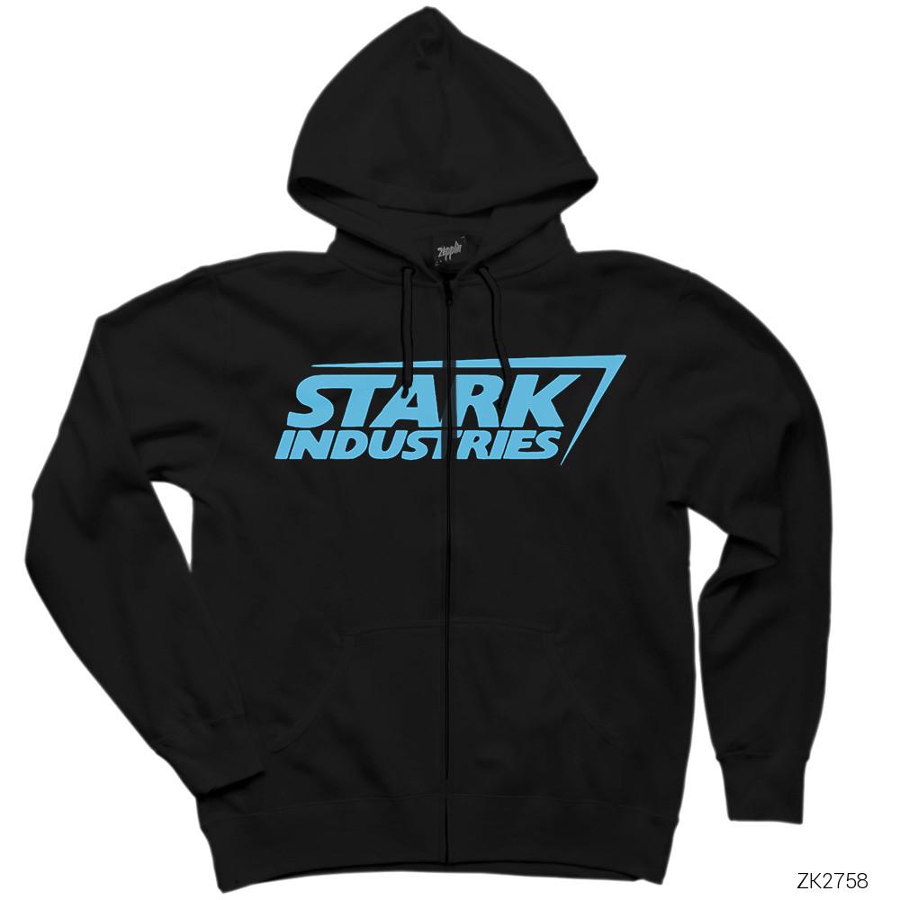 Stark Industries Siyah Fermuarlı Kapşonlu Sweatshirt