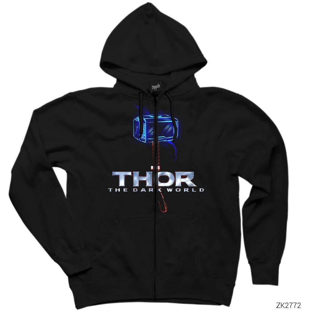 Thor Mjolnir 2 Siyah Fermuarlı Kapşonlu Sweatshirt