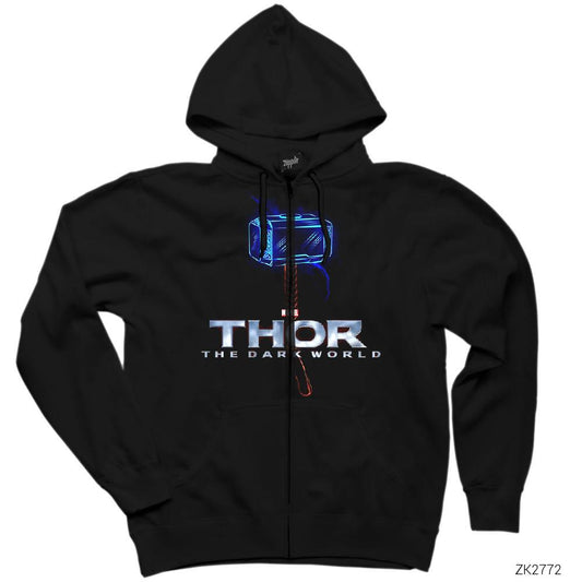 Thor Mjolnir 2 Siyah Fermuarlı Kapşonlu Sweatshirt