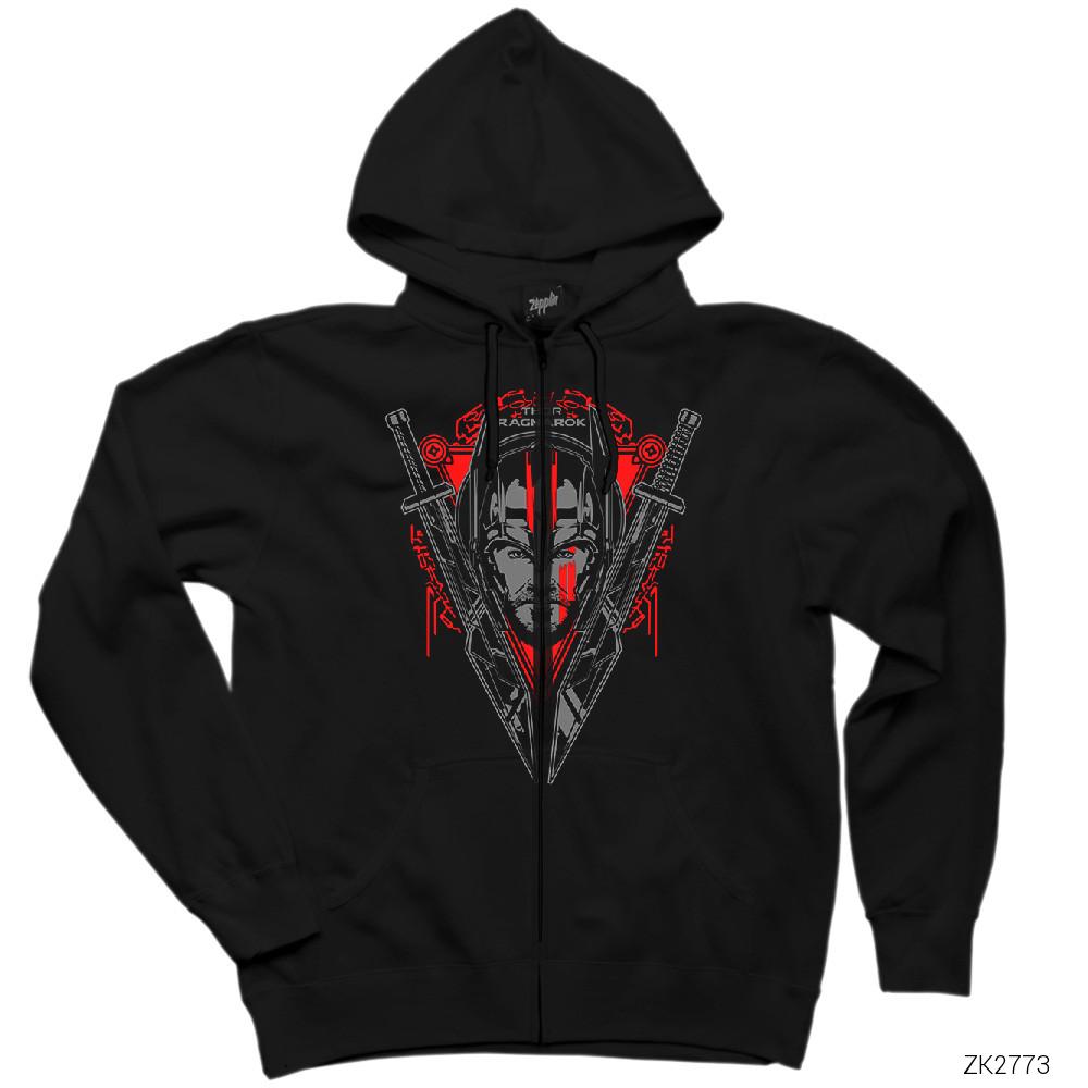 Thor Ragnarok Siyah Fermuarlı Kapşonlu Sweatshirt