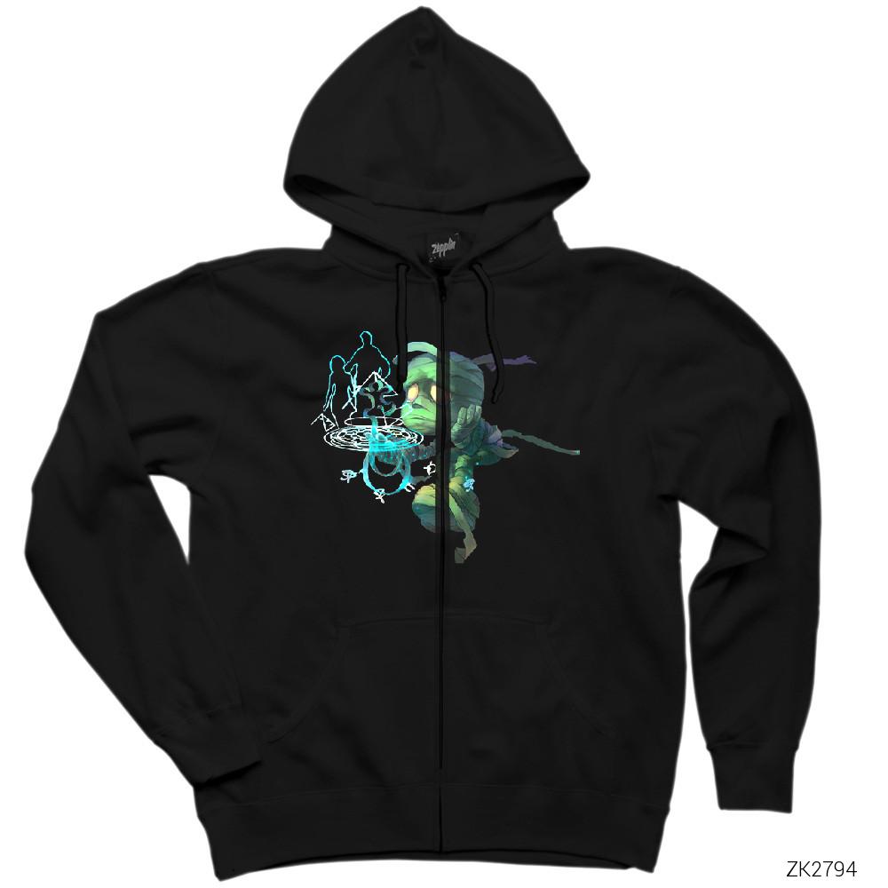 League of Legends Amumu Siyah Fermuarlı Kapşonlu Sweatshirt