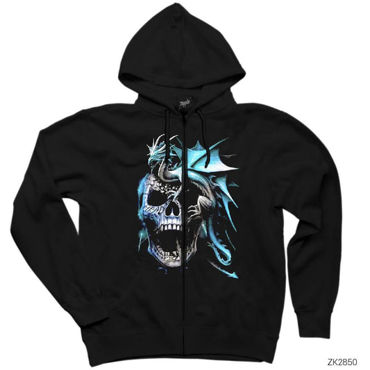 Skull and Drake Siyah Fermuarlı Kapşonlu Sweatshirt