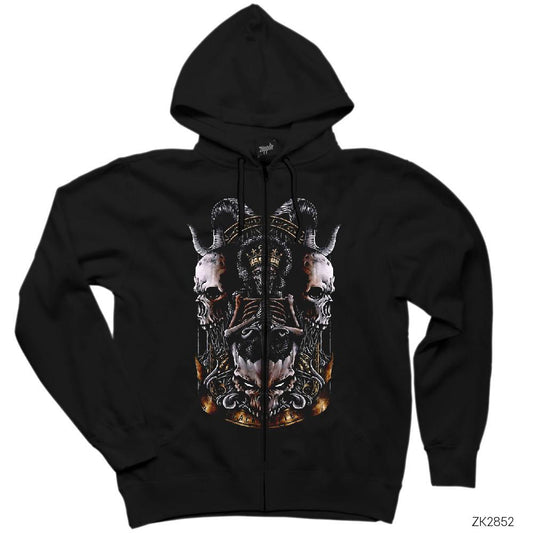 Baphomet Skull Limited Siyah Fermuarlı Kapşonlu Sweatshirt