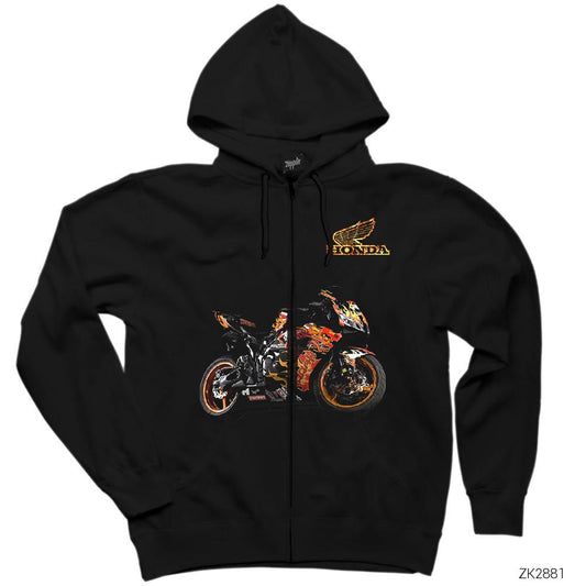 Honda CBR 1000 Siyah Fermuarlı Kapşonlu Sweatshirt