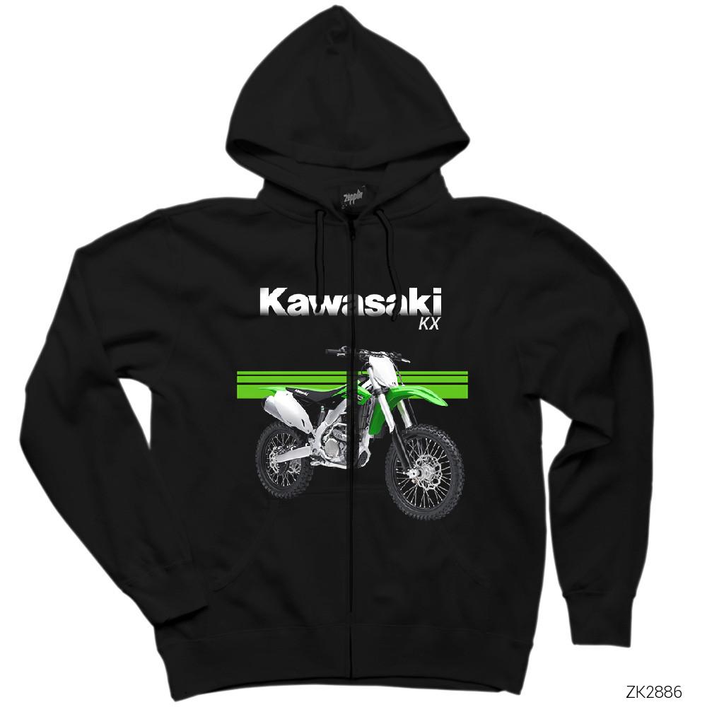 Kawasaki Cross KX 250F Siyah Fermuarlı Kapşonlu Sweatshirt