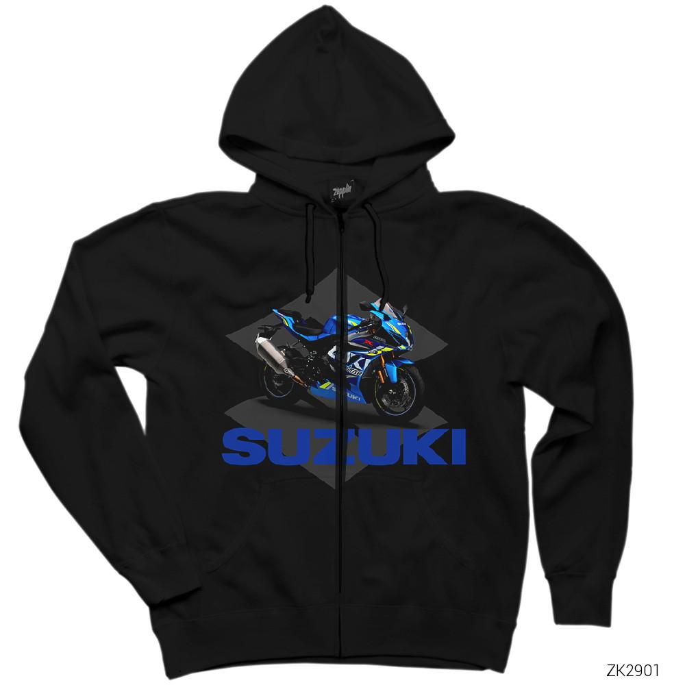 Suzuki GSX-R1000 Siyah Fermuarlı Kapşonlu Sweatshirt