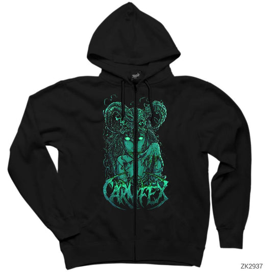 Carnifex Siyah Fermuarlı Kapşonlu Sweatshirt