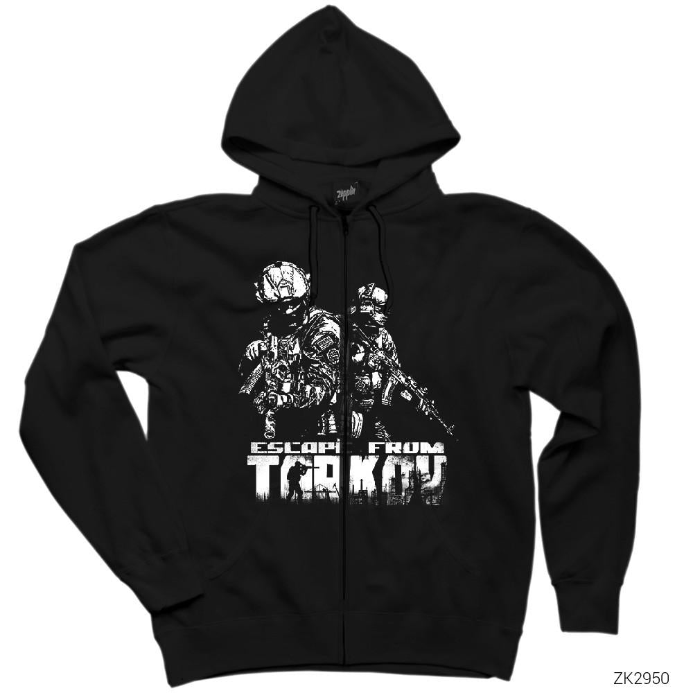 Escape From Tarkov Bear Team Siyah Fermuarlı Kapşonlu Sweatshirt