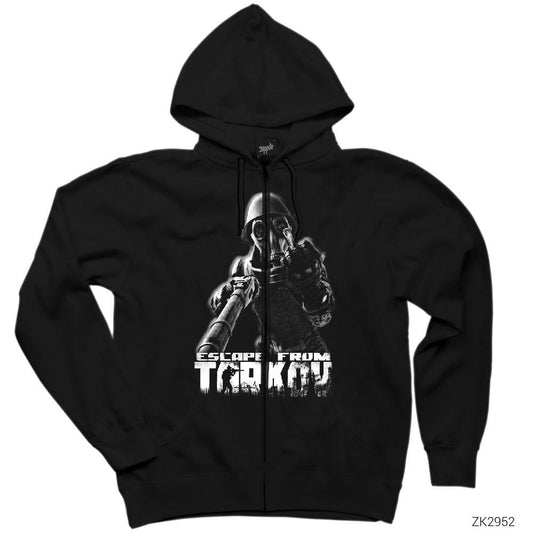 Escape from Tarkov Middle Finger Siyah Fermuarlı Kapşonlu Sweatshirt