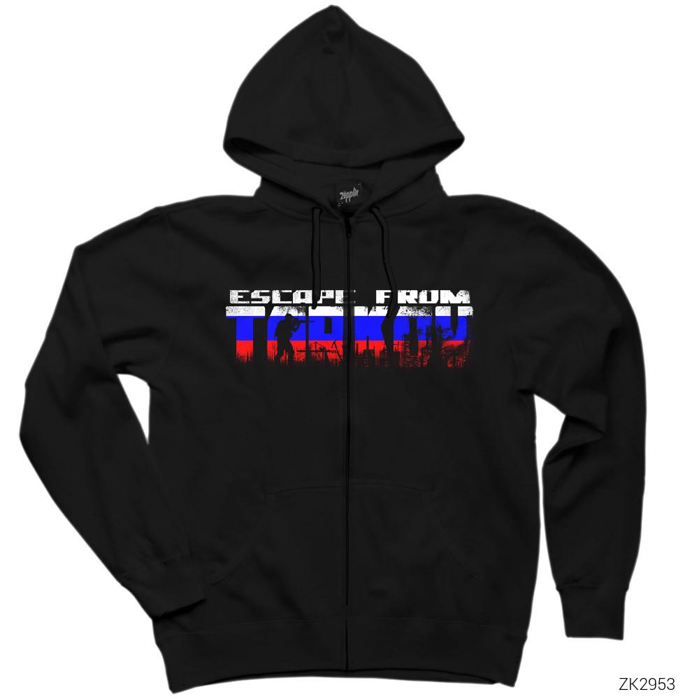 Escape from Tarkov Russia Siyah Fermuarlı Kapşonlu Sweatshirt