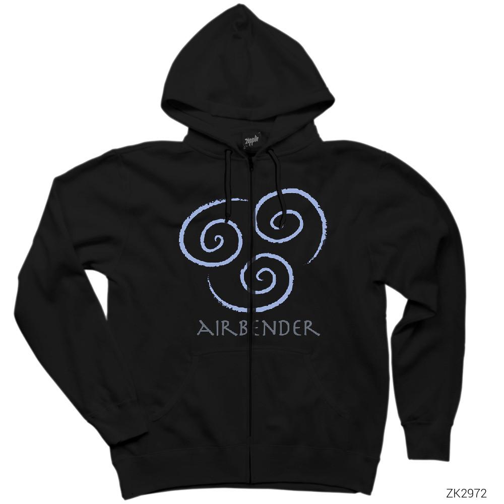 Avatar Air Bender Siyah Fermuarlı Kapşonlu Sweatshirt