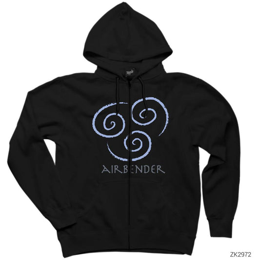 Avatar Air Bender Siyah Fermuarlı Kapşonlu Sweatshirt