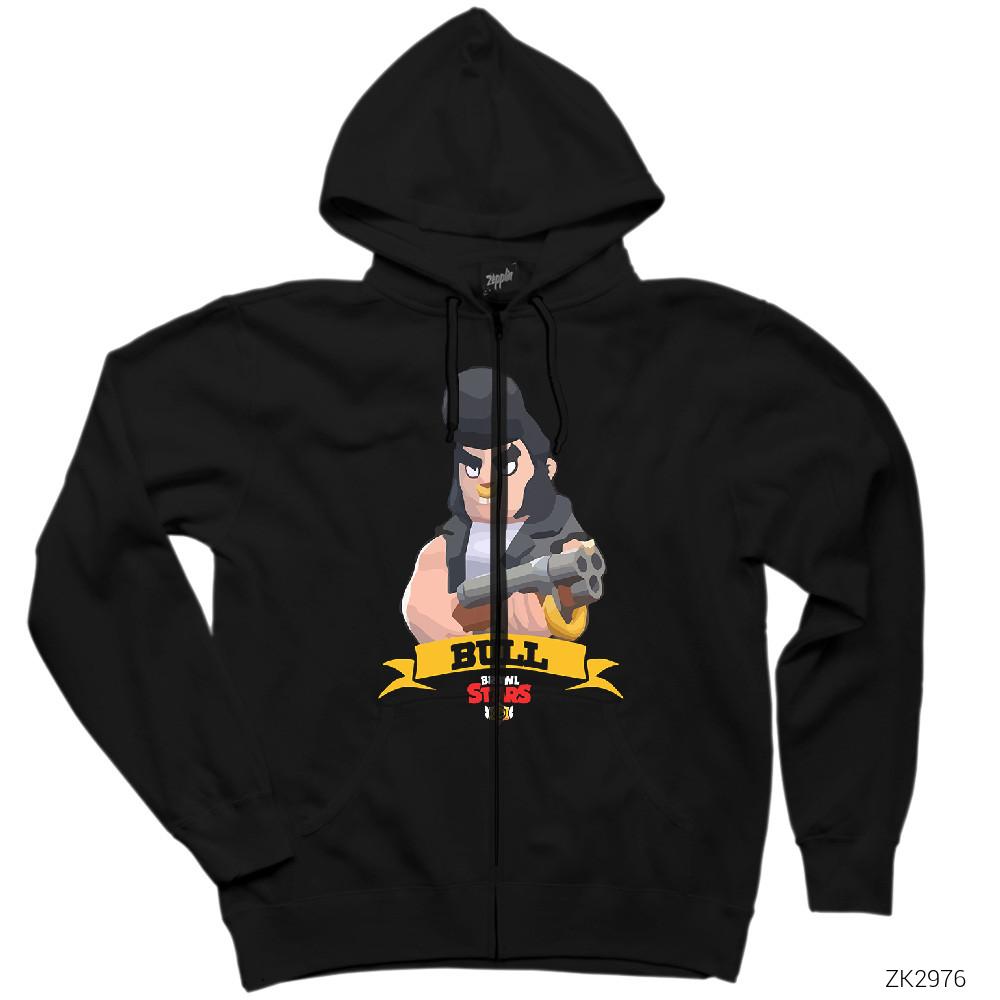Brawl Stars Bull Siyah Fermuarlı Kapşonlu Sweatshirt