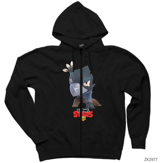Brawl Stars Crow Siyah Fermuarlı Kapşonlu Sweatshirt