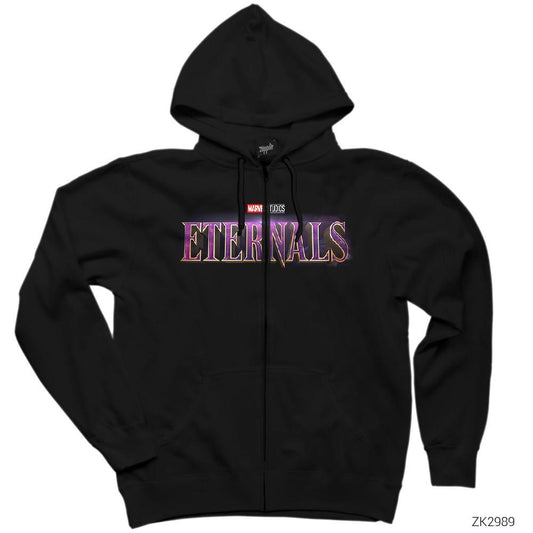 Eternals Logo Siyah Fermuarlı Kapşonlu Sweatshirt