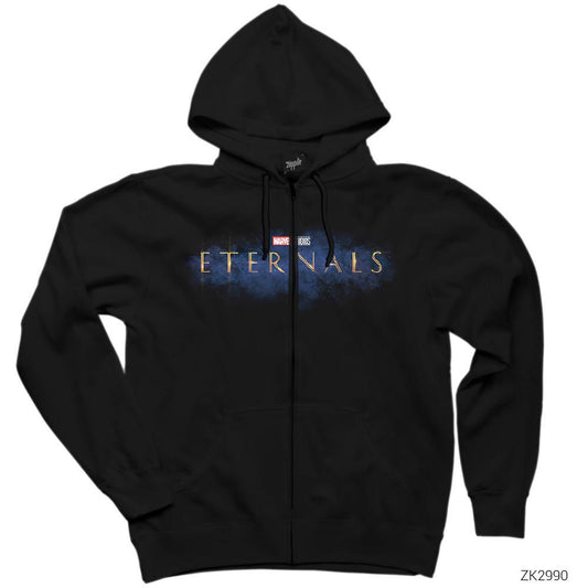 Eternals Logo Splash Siyah Fermuarlı Kapşonlu Sweatshirt