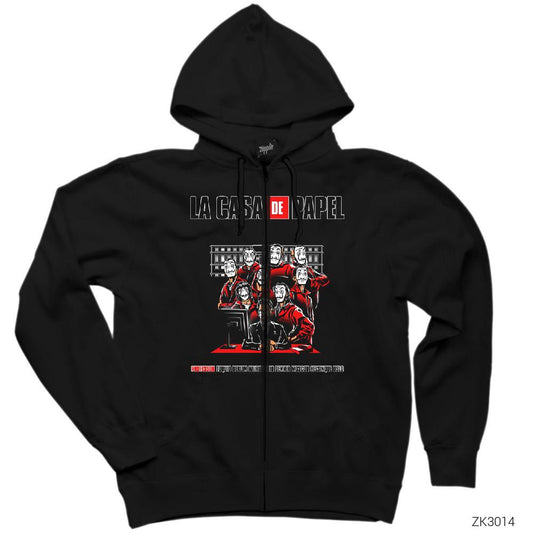 La Casa de Papel Team Siyah Fermuarlı Kapşonlu Sweatshirt