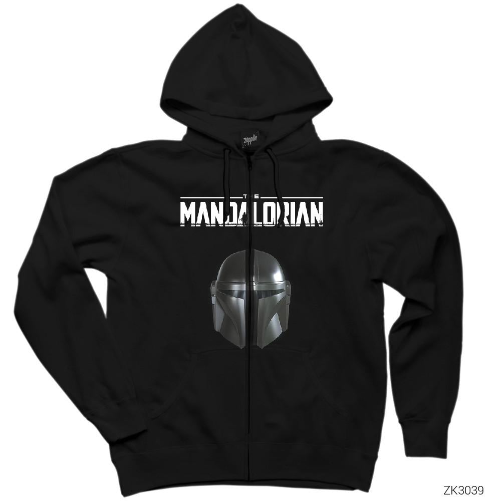 The Mandalorian Helmet Siyah Fermuarlı Kapşonlu Sweatshirt