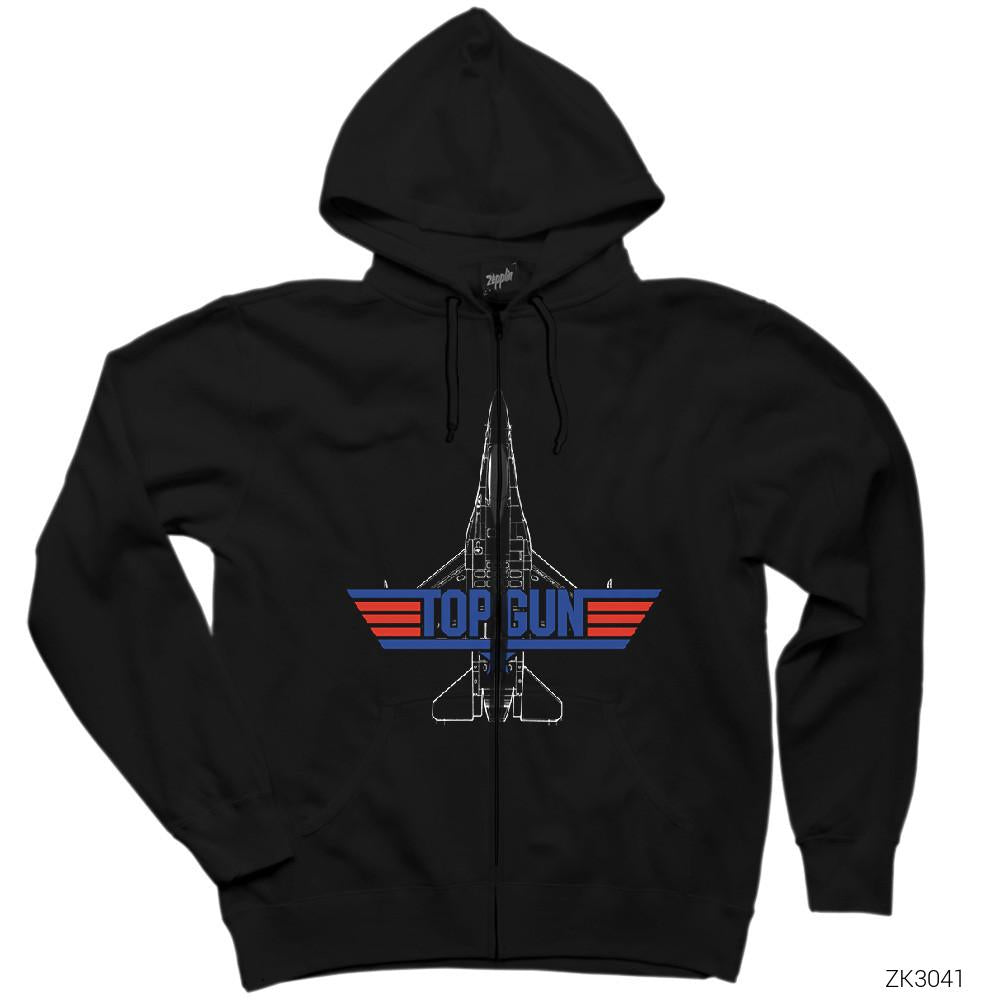 Top Gun Air Siyah Fermuarlı Kapşonlu Sweatshirt