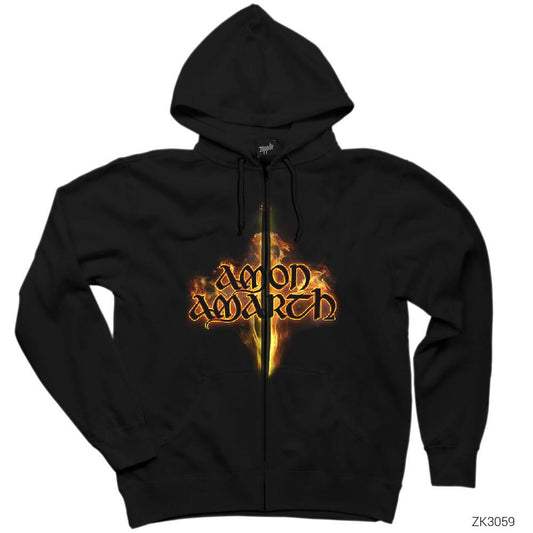 Amon Amarth Sword Siyah Fermuarlı Kapşonlu Sweatshirt