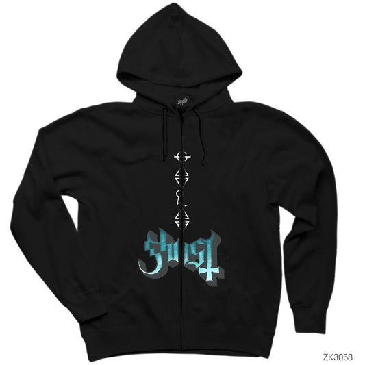 Ghost Rivals Siyah Fermuarlı Kapşonlu Sweatshirt