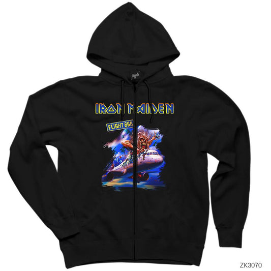 Iron Maiden Flight 666 Siyah Fermuarlı Kapşonlu Sweatshirt