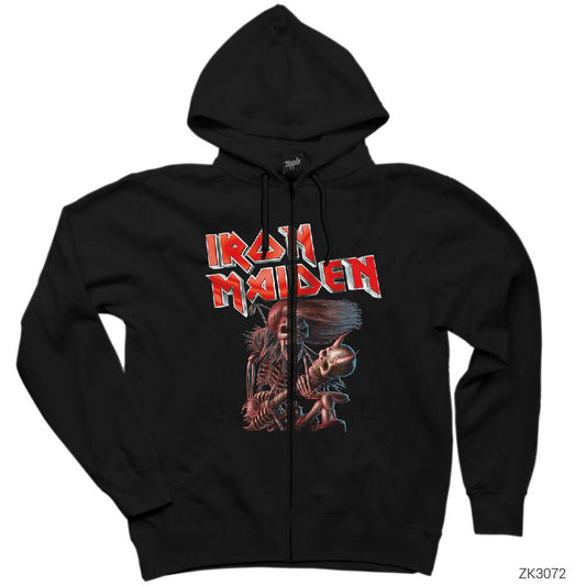 Iron Maiden Skull Siyah Fermuarlı Kapşonlu Sweatshirt