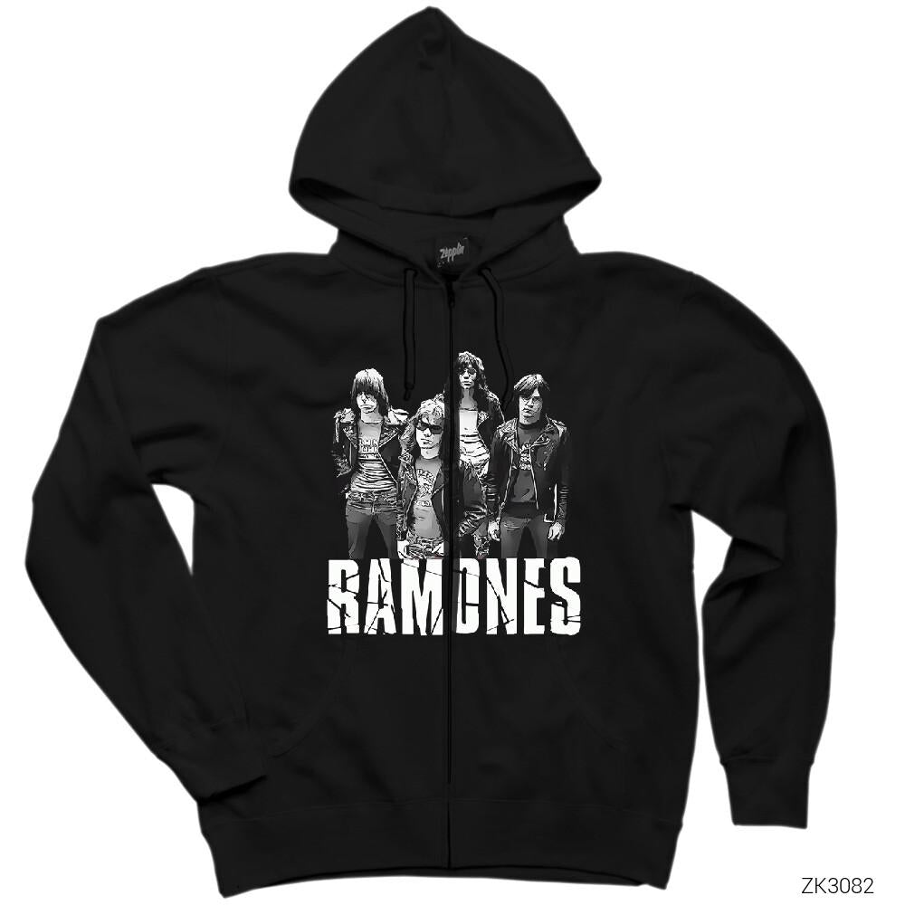 Ramones Band Siyah Fermuarlı Kapşonlu Sweatshirt