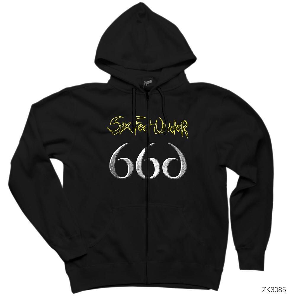 Six Feet Under 666 Siyah Fermuarlı Kapşonlu Sweatshirt