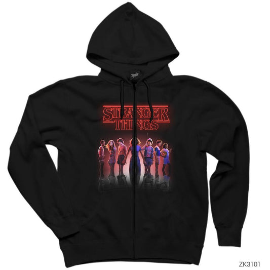 Stranger Things The New Siyah Fermuarlı Kapşonlu Sweatshirt