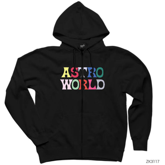Travis Scott Astroworld 2 Siyah Fermuarlı Kapşonlu Sweatshirt