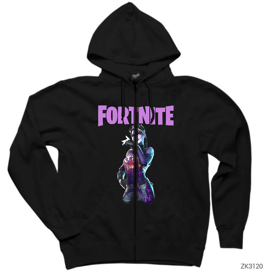 Fortnite Dark Bomber Siyah Fermuarlı Kapşonlu Sweatshirt