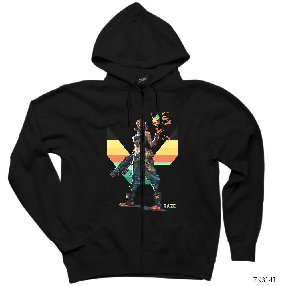 Valorant Raze Siyah Fermuarlı Kapşonlu Sweatshirt