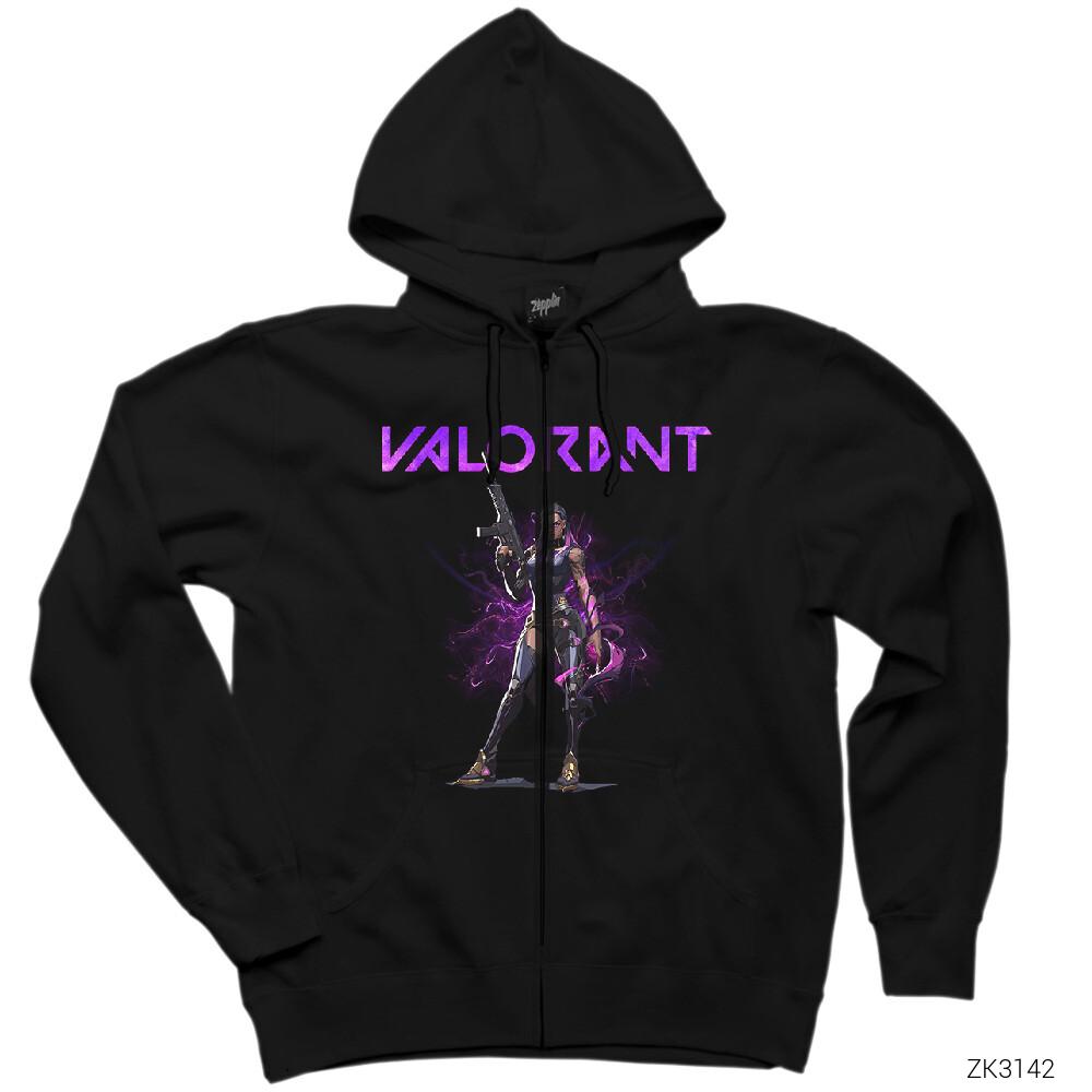 Valorant Reyna Siyah Fermuarlı Kapşonlu Sweatshirt