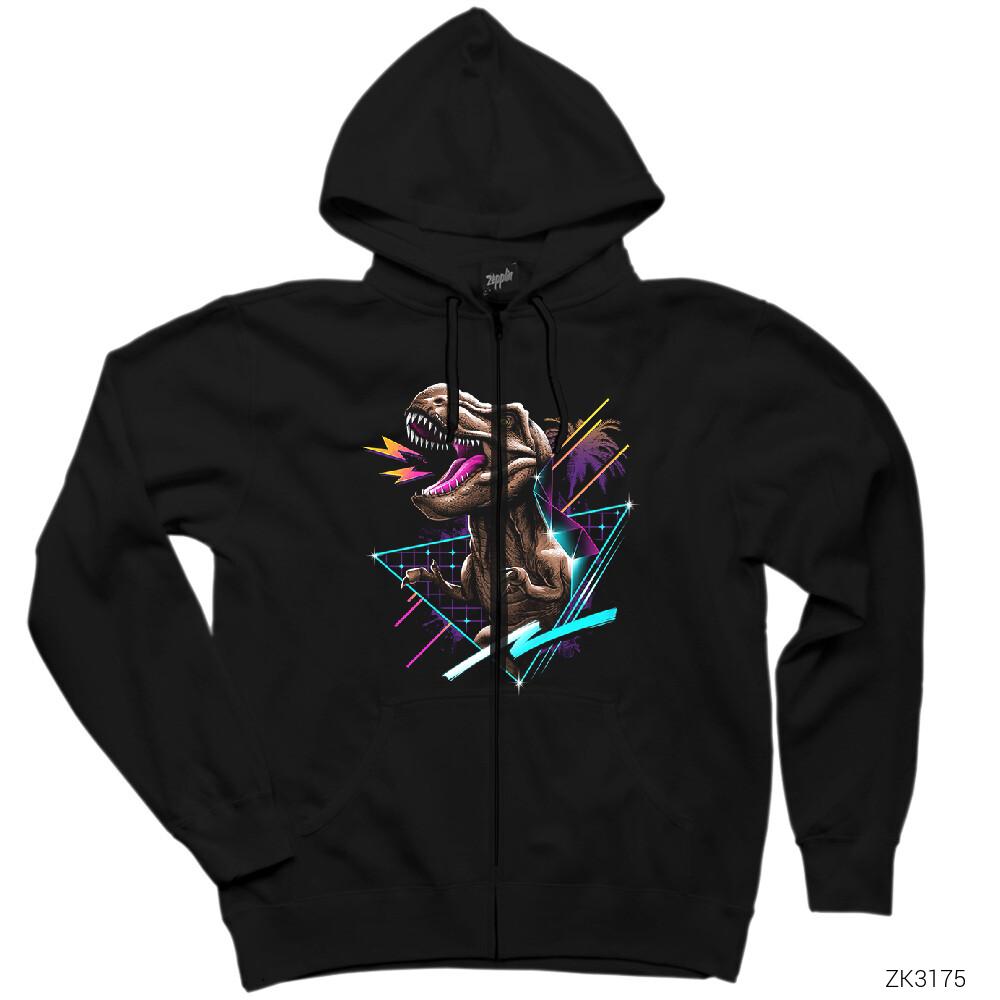 Angry Trex Siyah Fermuarlı Kapşonlu Sweatshirt