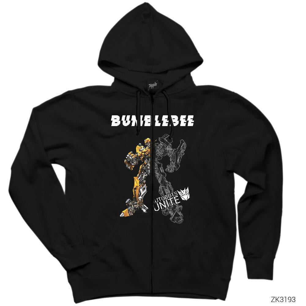 Bumble Bee Siyah Fermuarlı Kapşonlu Sweatshirt