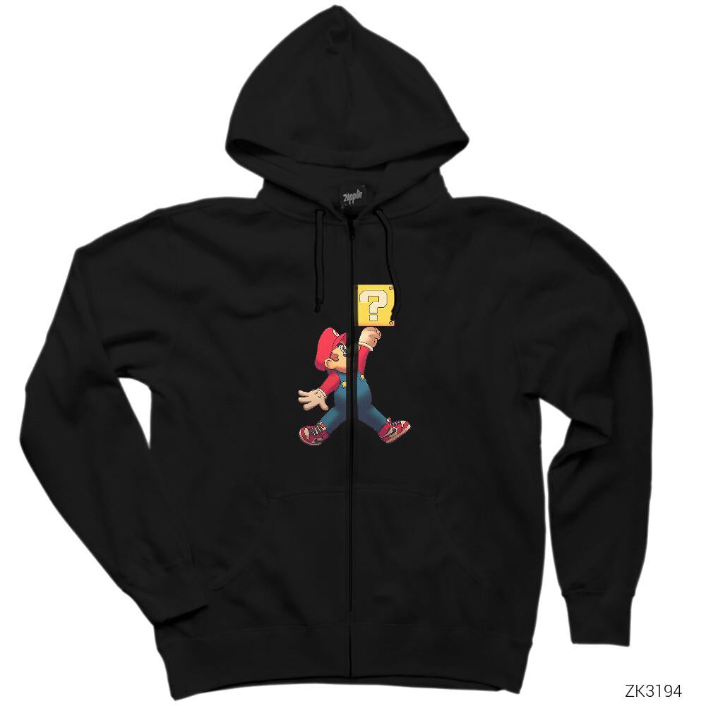 Air Mario Siyah Fermuarlı Kapşonlu Sweatshirt
