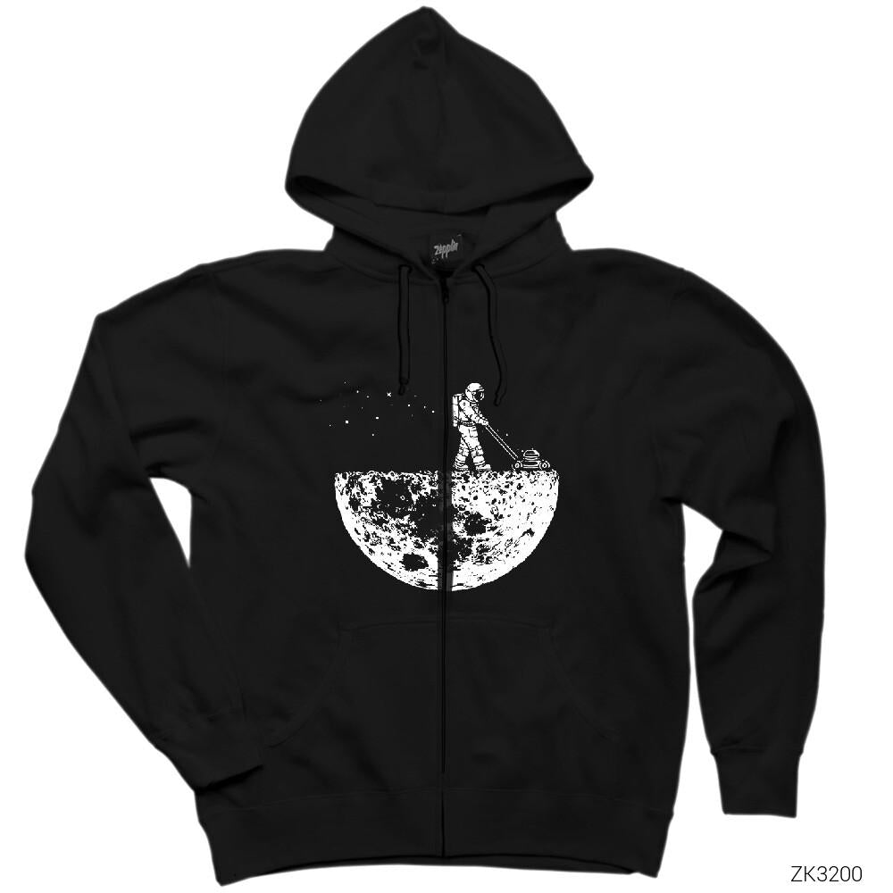 Moon Life Siyah Fermuarlı Kapşonlu Sweatshirt