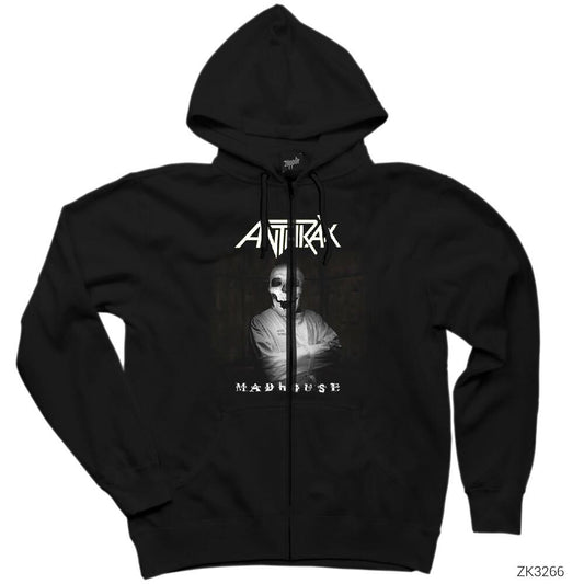 Anthrax Madhouse Siyah Fermuarlı Kapşonlu Sweatshirt