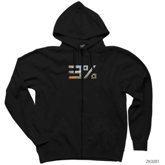 3% Percent Dizi Siyah Fermuarlı Kapşonlu Sweatshirt