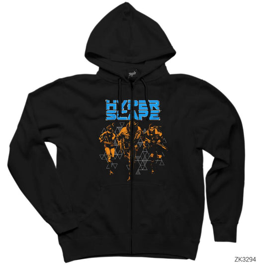 Hyper Scape Attacking Siyah Fermuarlı Kapşonlu Sweatshirt